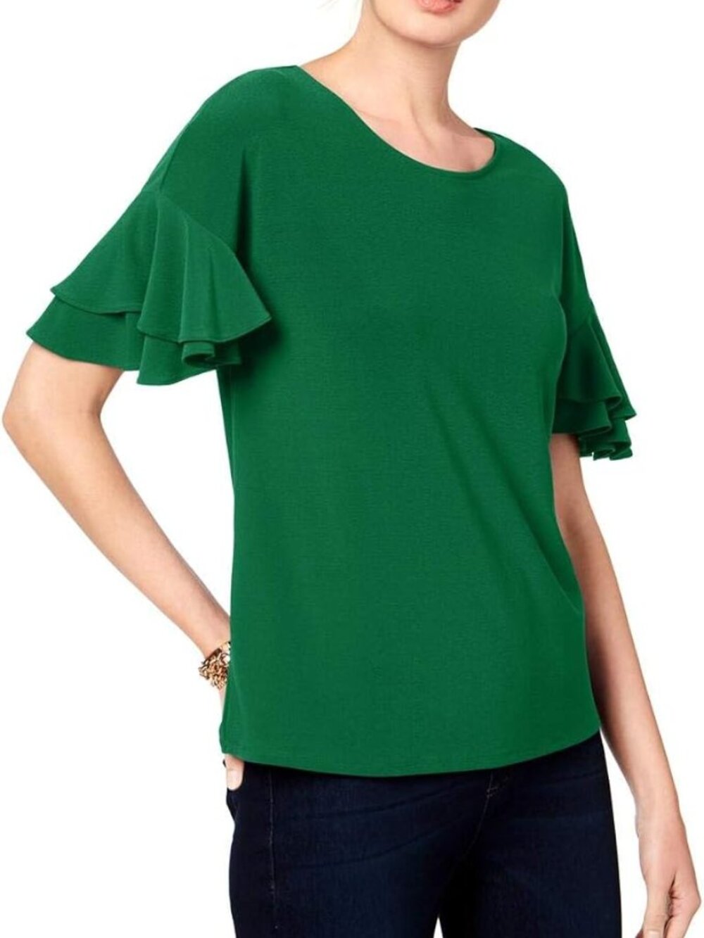 INC International Concepts Womens Ruffled Crewneck Top